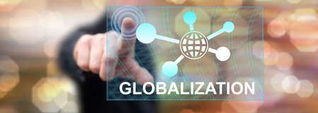 Man touching a globalization concept on a touch screen with his finger