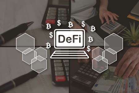 Challenge concept illustrated by pictures on backgroundの写真素材