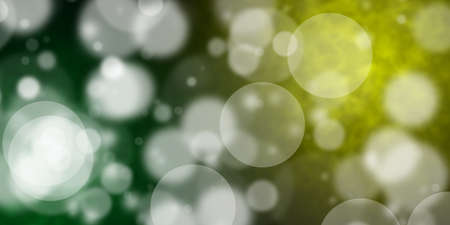 Flying round shapes over green and lemon yellow background