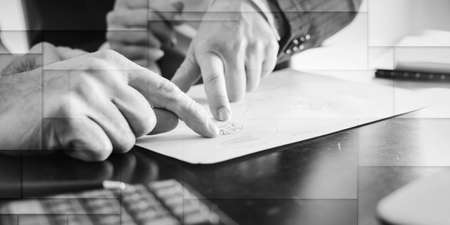 Business people working on a business plan, geometric patternの写真素材