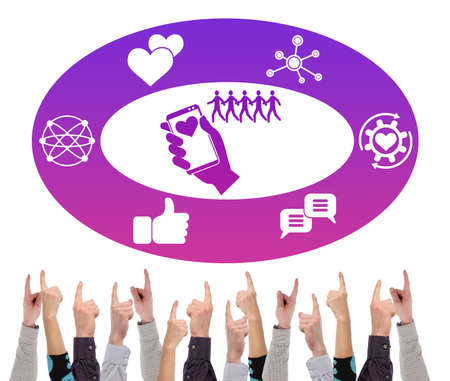 Followers concept on white background pointed by several fingers