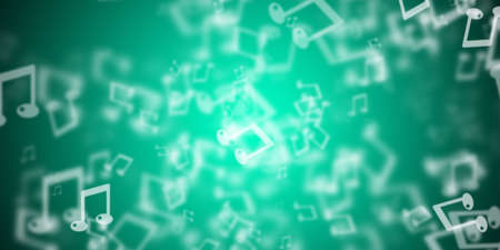 Flying music notes over light green backgroundの写真素材