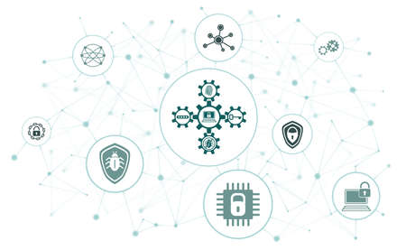 Concept of cybersecurity with connected icons