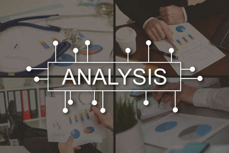 Analysis concept illustrated by pictures on backgroundの写真素材