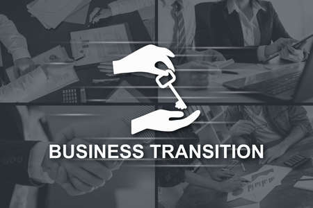 Business transition concept illustrated by pictures on backgroundの写真素材