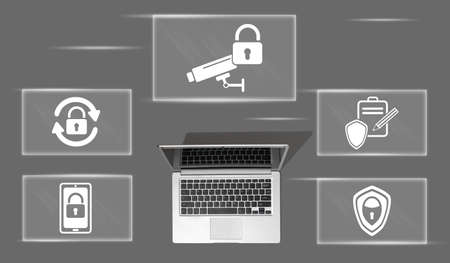 Top view of laptop with symbol of private data concept