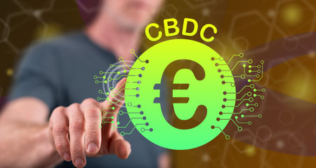 Man touching a cbdc concept on a touch screen with his fingerの写真素材
