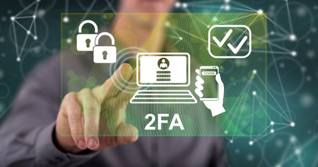 Man touching a 2fa concept on a touch screen with his fingerの写真素材