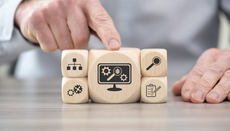 Wooden blocks with symbol of software testing conceptの写真素材