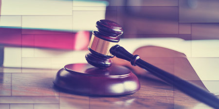 Judge gavel with law books, geometric patternの写真素材