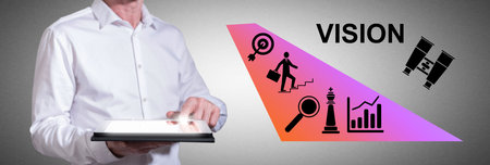 Man using a tablet with vision concept