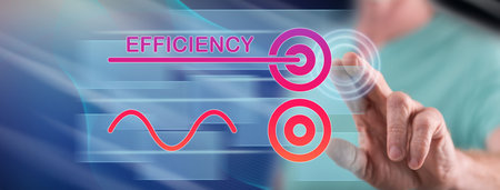 Man touching an efficiency concept on a touch screen with his fingerの写真素材