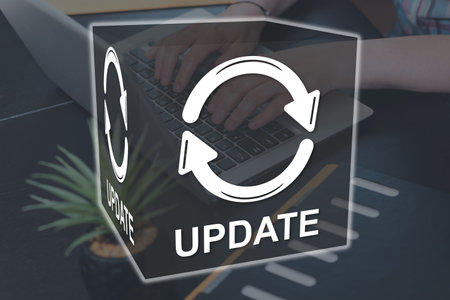 Update concept illustrated by a picture on background