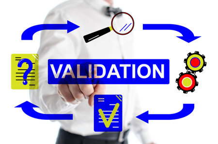 Validation concept shown by a man in background