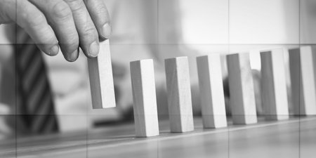 Business progress concept with wooden blocks, geometric pattern
