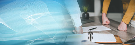 Situation of business negotiation between businesswoman and businessman; panoramic banner