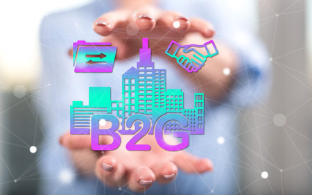 B2g concept between hands of a woman in backgroundの写真素材