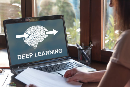 Laptop screen displaying a deep learning conceptの写真素材