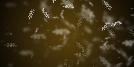 Flying -90% discount symbols over gold backgroundの写真素材