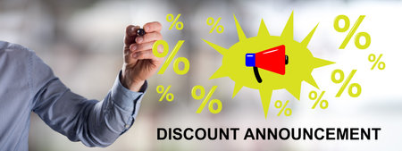 Man drawing a discount announcement conceptの写真素材