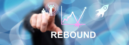 Man touching a rebound concept on a touch screen with his fingerの写真素材