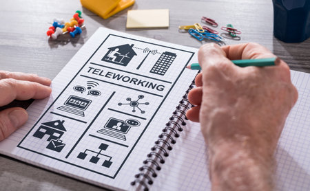 Hand drawing teleworking concept on a notepad