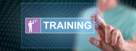 Man touching a training concept on a touch screen with his fingerの写真素材
