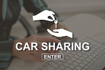 Car sharing concept illustrated by a picture on backgroundの写真素材