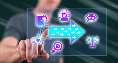 Man touching an influencer concept on a touch screen with his finger