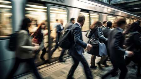 Blurred motion of business people walking in rush hour in the subwayの素材