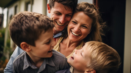 Portrait of happy family having fun outdoorsの素材