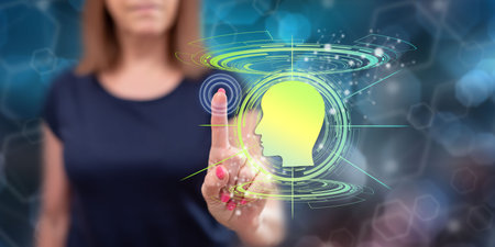 Woman touching an artificial intelligence concept on a touch screen with her finger