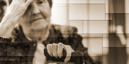Old woman with a headache, geometric pattern