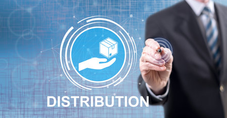 Man touching a distribution concept on a touch screen with a stylus penの写真素材
