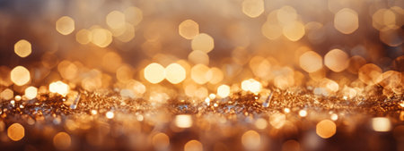 Golden lights bokeh abstract background. Festive christmas background. 3d renderingの素材