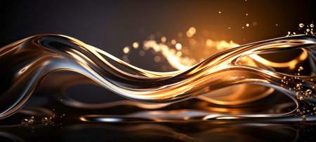 Abstract wavy liquid background with golden sparkles. 3d renderingの素材