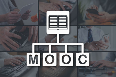 Mooc concept illustrated by pictures on backgroundの写真素材