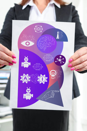 Paper with ai concept held by a businesswomanの写真素材