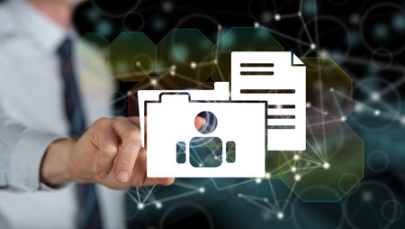 Man touching a personal data concept on a touch screen with his fingerの写真素材