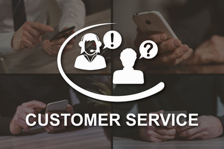 Customer service concept illustrated by pictures on backgroundの写真素材