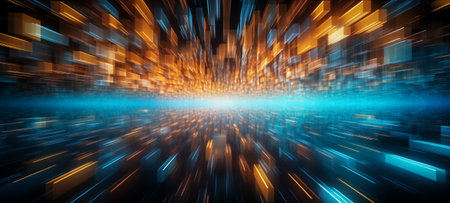 High-speed digital data stream visualized as glowing abstract linesの素材