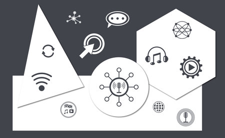 Concept of podcast with icons on geometric shapes background