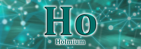 Ho symbol. Holmium chemical element on green network background