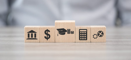 Wooden blocks with symbol of fafsa conceptの写真素材