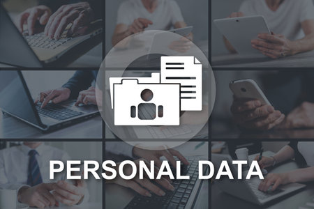 Personal data concept illustrated by pictures on background