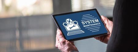 Tablet screen displaying a system maintenance concept