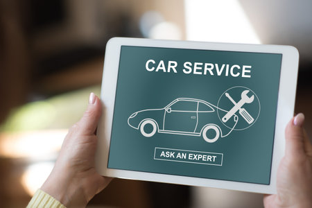Tablet screen displaying a car service concept