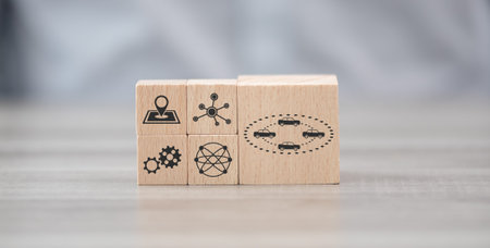 Wooden blocks with symbol of connected cars concept
