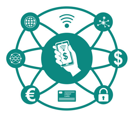 Concept of mobile payment with connected icons
