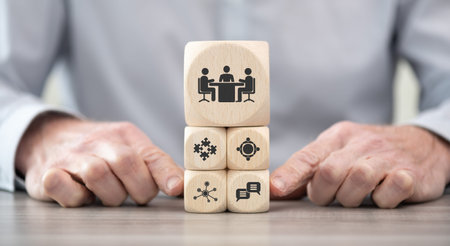 Wooden blocks with symbol of meeting concept